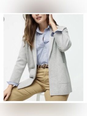 J. Crew Sophie Open Front Heather Gray Merino Wool Blend Sweater Blazer Size M